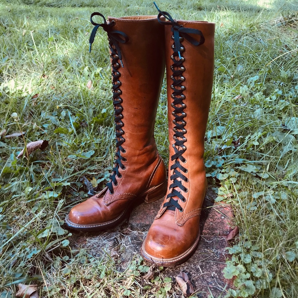 Vintage 1967 Leather Knee High Lace-up Boots